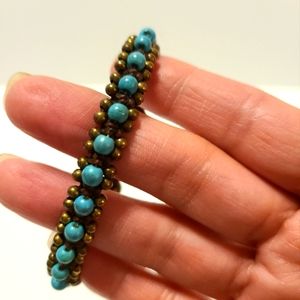 Turquoise and Brass Bead Bracelet